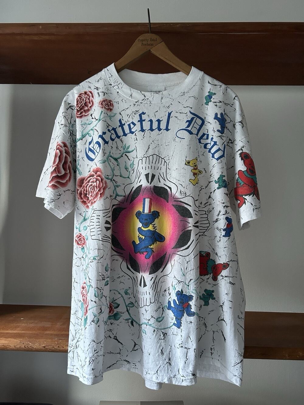 Vintage Grateful Dead T Shirt AOP Brockum 1991 Wild Oats Jerry Bear Rose Size XL